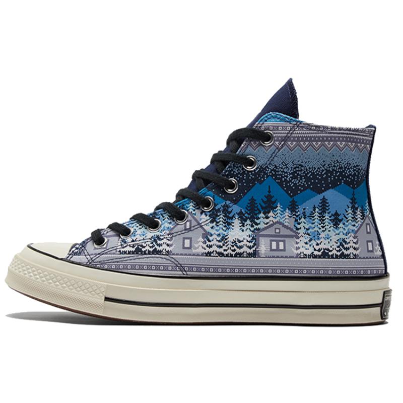Converse 1970-е Chuck Taylor All Star Рождественский Принт Высокие Кеды Холщовые Унисекс Сине-Серые