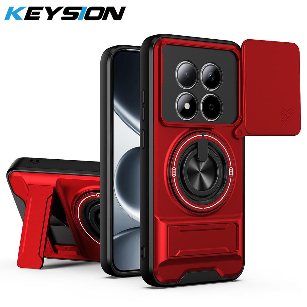 KEYSION Магнитный чехол для телефона Xiaomi POCO M8 5G M8 Pro 5G Защита камеры со сдвижной крышкой Вертикальная подставка Кольцо Ударопрочная задняя крышка