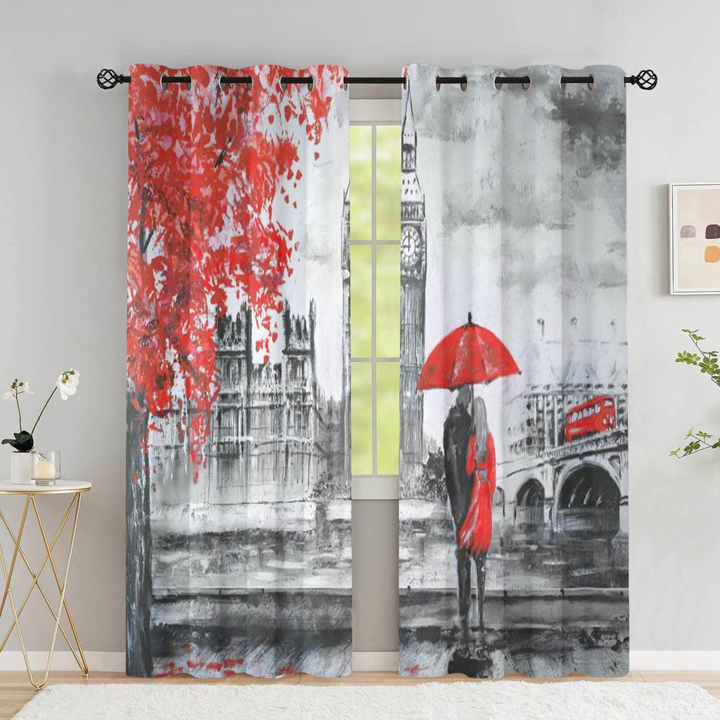 Paris Lover Window Curtain Eiffel Towers Living Room Blackout Curtain For Bedroom Dorm Oil Painting Aesthetic Home Decor 2 Panel