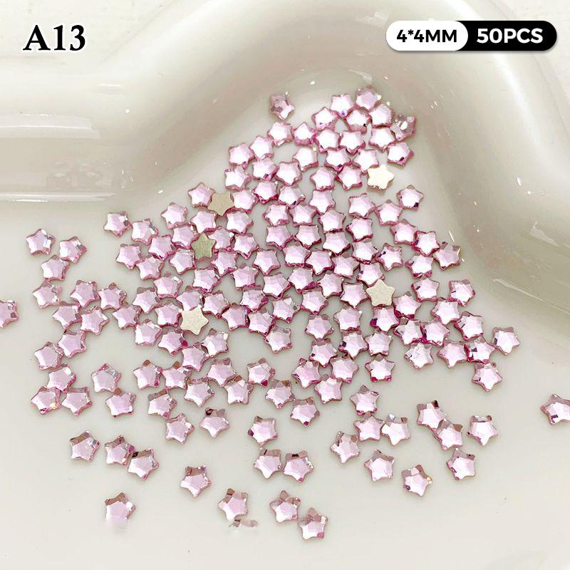 50Pcs Shiny Five-Pointed Star Nail Decor Rhinestones Colorful Mini Flatback for Girls DIY Nail Art Craft