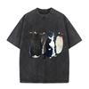 2026 Funny Cat In Penguin Group T Shirt Vintage Washed Beige Graphic Tee Unisex Casual Top