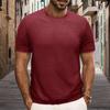 Summer Men Tops Knitted Round Neck Short Sleeves Solid Color Ribbed Elastic T-shirt Slim Fit Pullover Casual Daily Clothes