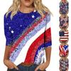 Женская мода повседневный топ с круглым вырезом и принтом на День независимости с семью рукавами