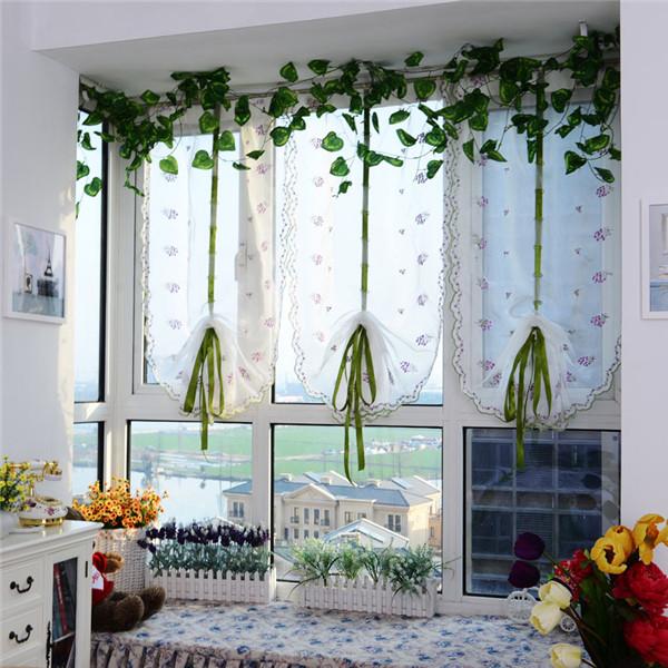 Римская короткая занавеска, кухонные шторы, балдахин, прозрачная тюль, занавеска с цветочной вышивкой и бабочкой, декор для домашнего окна