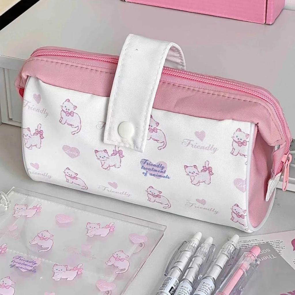 Cute Cat Print Pen Bag High Value Girl Heart Stationery Bag Large Capacity Student Pencil Stationery Box Storage Bag