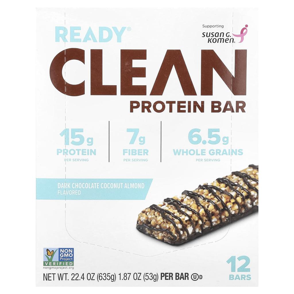 Clean Protein Bar, Dark Chocolate Coconut Almond, 12 Bars, 53G (1.87Oz) Each