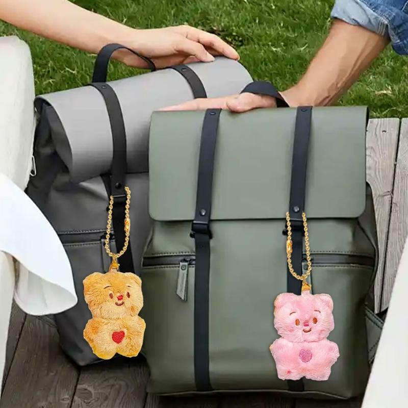 Lovely Butter Bear Couple Keychain Plush Charm for Fashionable Lovers with Adjustable Chain Length Portable Jewelry