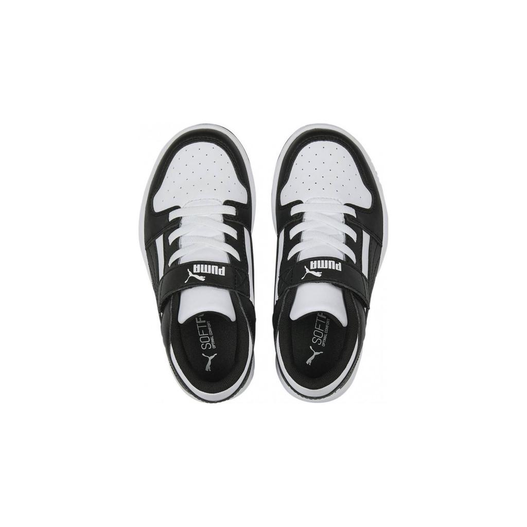 Puma Rebound Layup Lo Velcro Прочные Защищающие от ударов Низкие Кеды для Скейтборда Детские Кроссовки Черно-Белые 370492-16