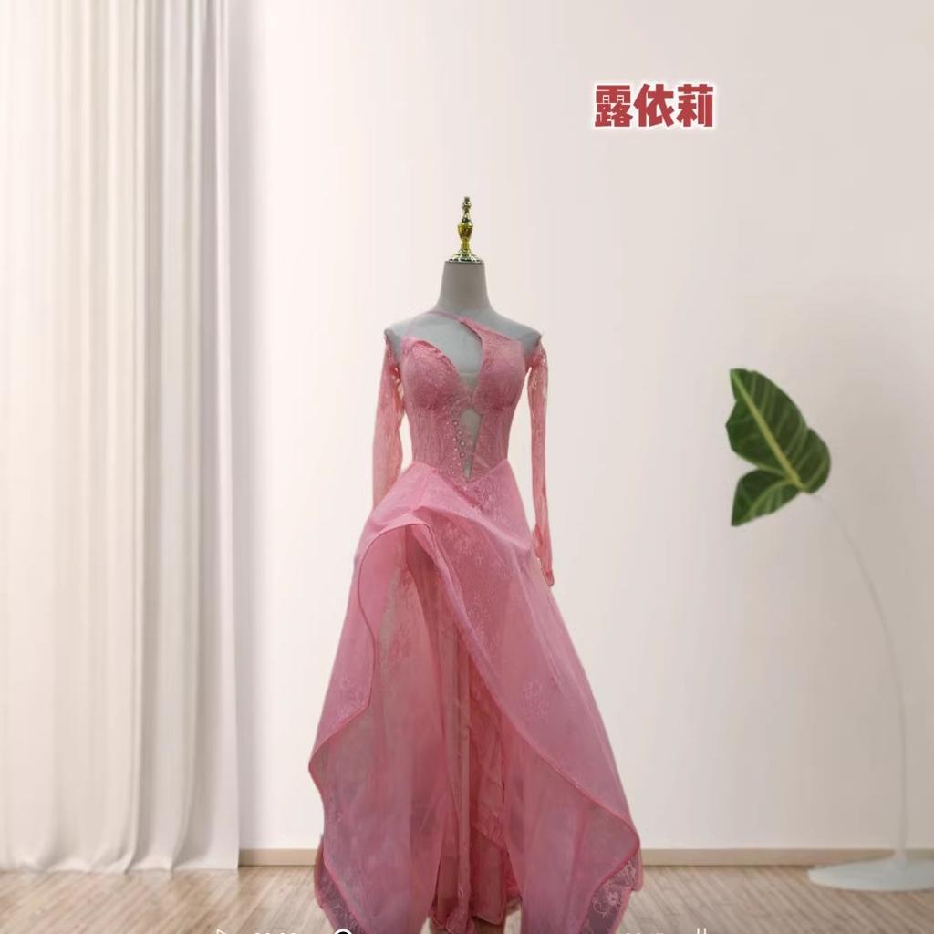 New sexy irregular lace trailing long gloved wedding evening dress dress