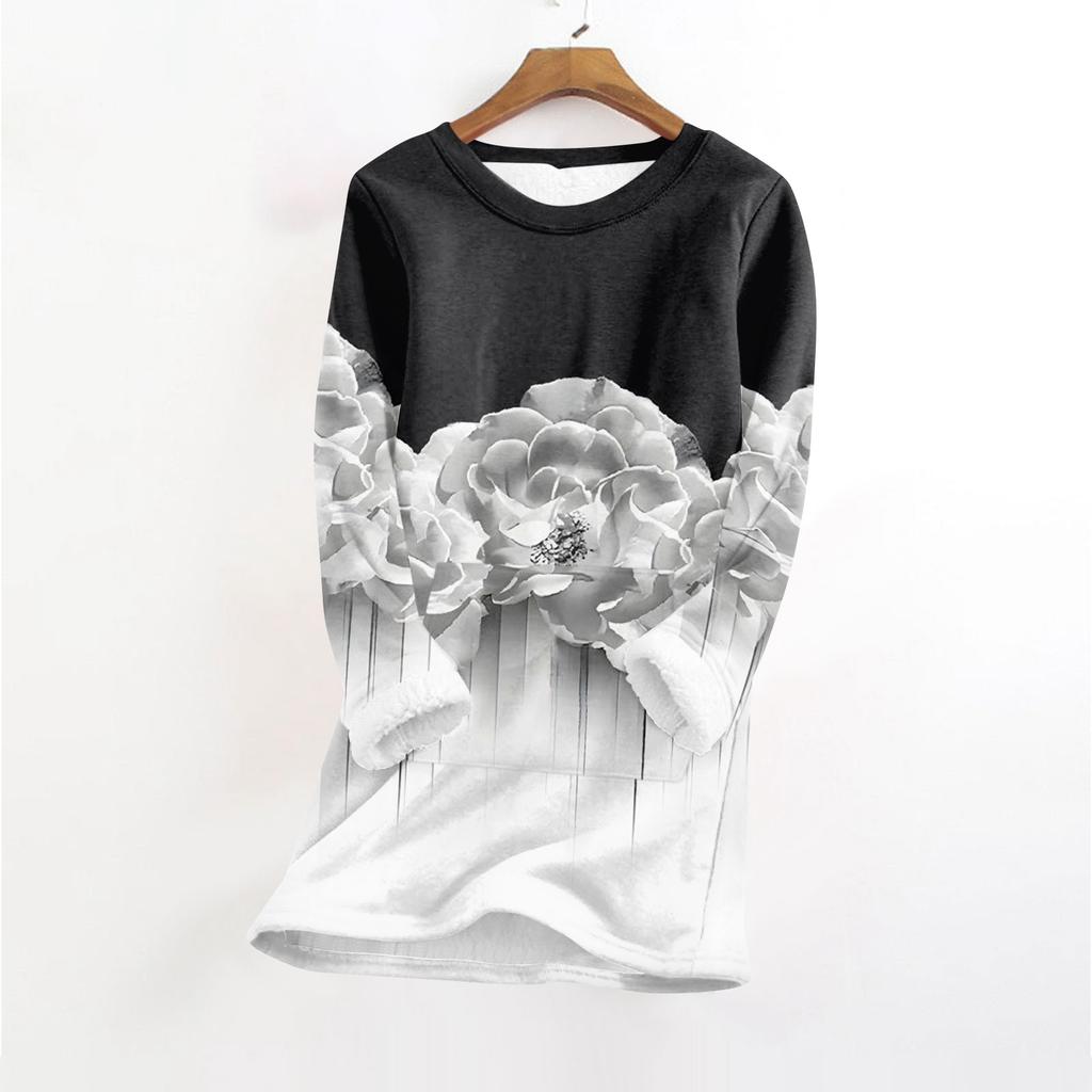 Женский модный плюшевый теплый пуловер с принтом, круглым вырезом и длинными рукавами