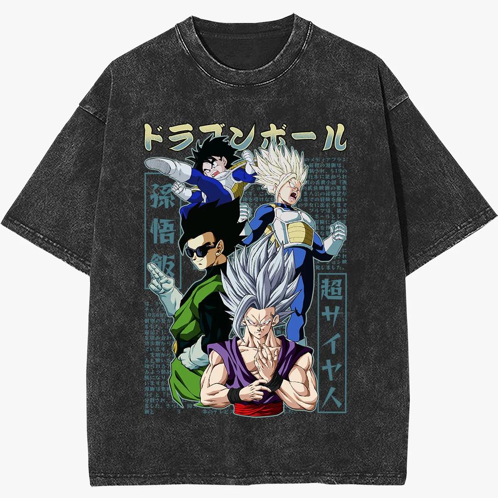 Dragon Ball Goku Super Saiyan Anime Printed Tshirt Mens and Womens Washed Tshirt High Quality Vintage Cotton Tshirt