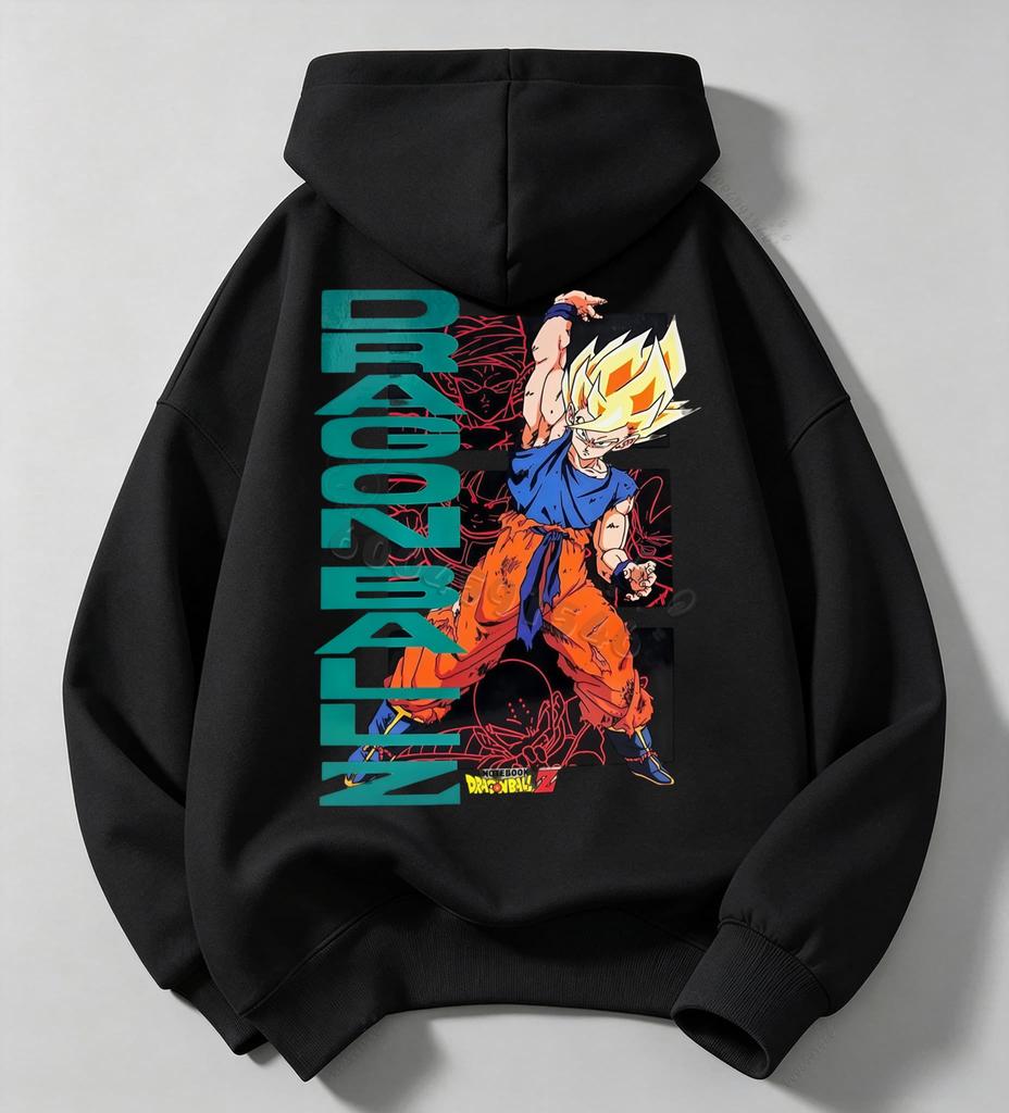Dragon Ball Retro Autumn/Winter Children's Comfortable Hooded Sweatshirt - Cool Goku Anime Big-Size Warm Pullover Sweatshirt