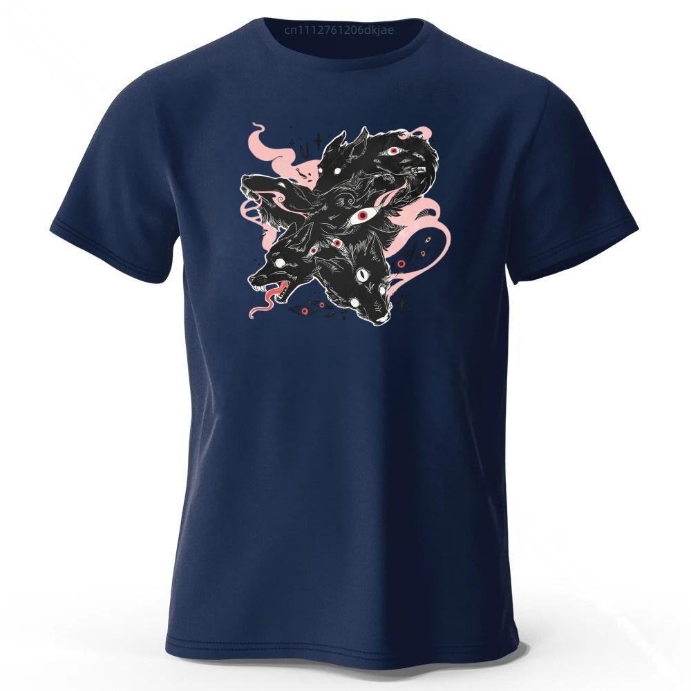 Dark Multi Headed Wolf Demon Mysterious Printed Pure Cotton Tshirt for Mens Leisure Tshirt Plus Size and Loose Fit Sports Top