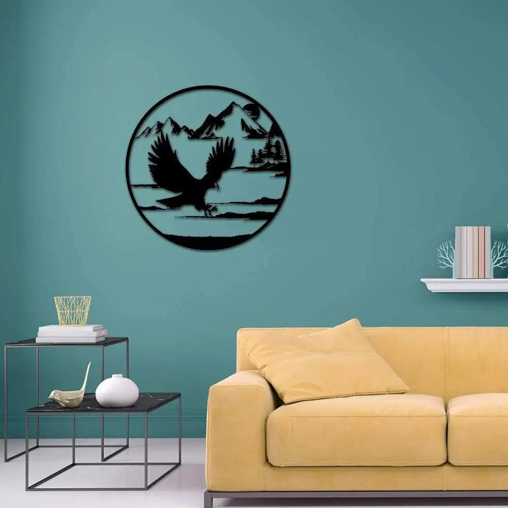 Bald Eagle In Mountain Wall Hanging Contemporary Metal Sculpture, Wall Art Decor Featuring Majestic Eagle Over a Mountain