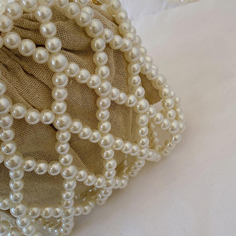 Yogodlns Сумочка в стиле французского ретро, тканая из феи, сумка-мешок из бисера, сумка через плечо, летняя нишевая дизайнерская сумка с выдолбленным жемчугом