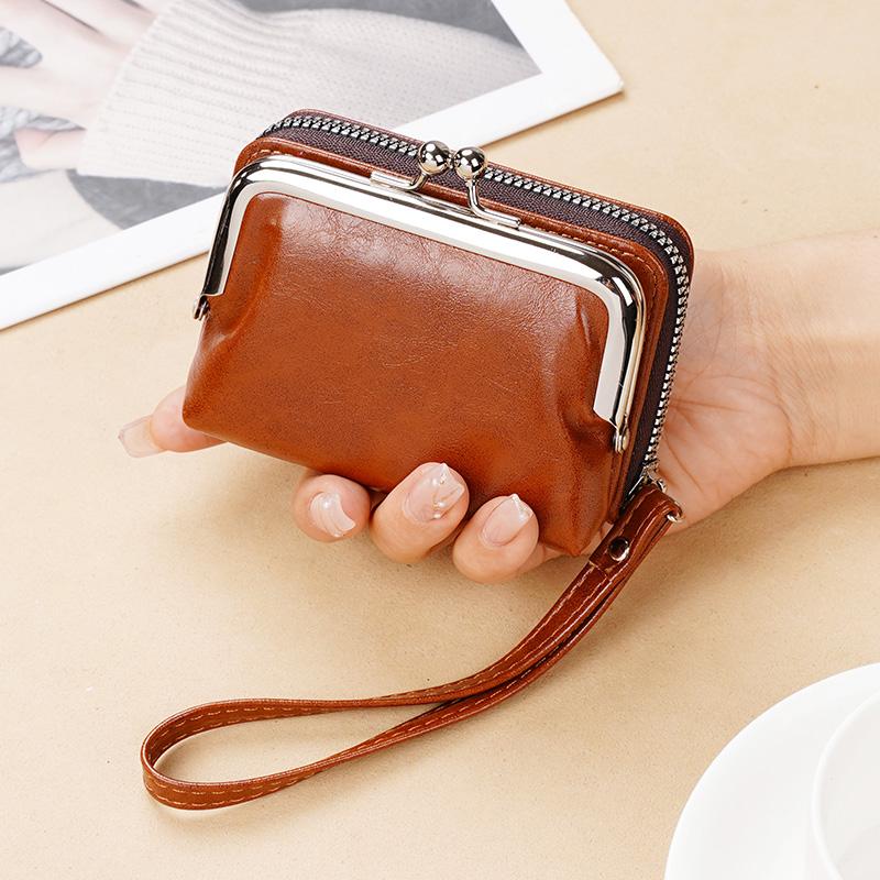New Change Card Holder Cross-Border Supply Women Buckle Coin Purse 4-Inch Zip-up Clip Clutch