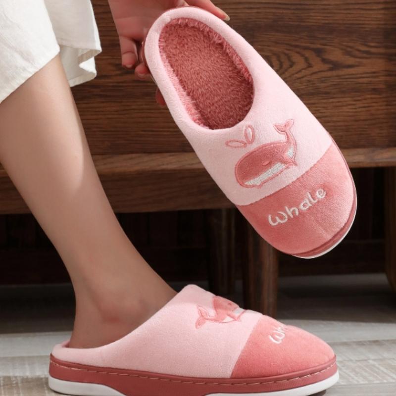 Уютные женские тапочки с флисовой подкладкой, теплая и нескользящая домашняя обувь для осени и зимы
