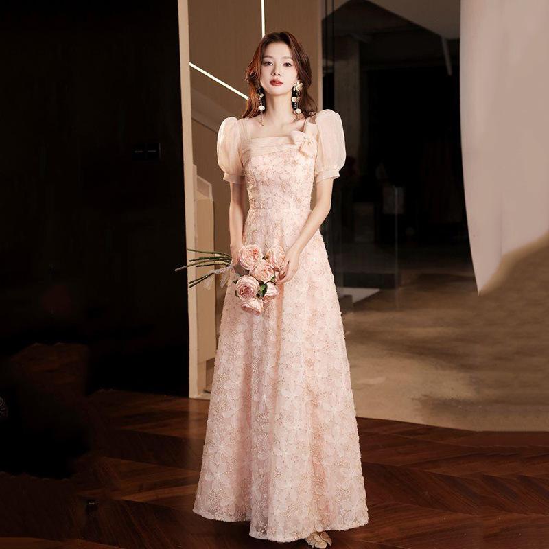 Art test evening dress 1011 new pink bubble sleeve bar mitzvah dress, small people can usually wear banquet dresses