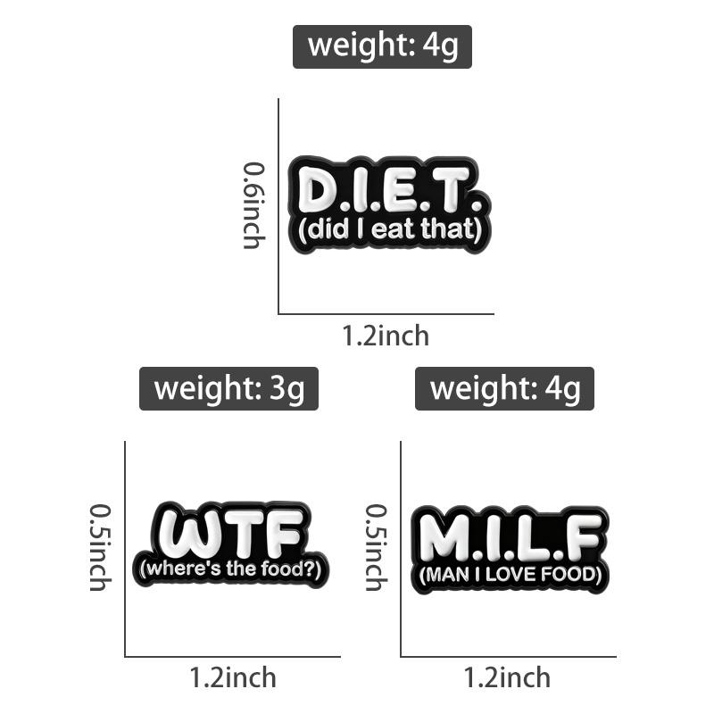 Milf Diet Wtf Enamel Pins Bat Funny Abbreviation Brooches Lapel Badges Punk Cool Jewelry Gift for Family Friends