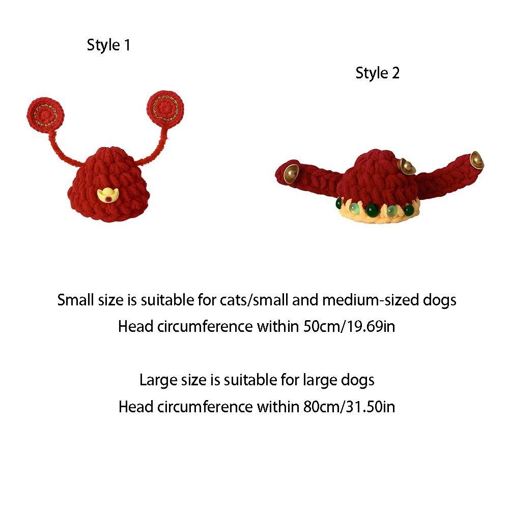 Китайский стиль Голова Кошки Удачи Головной убор Ручная вязка Теплый Берет для питомца Благословение Традиционная вязаная шапка для питомца Для маленьких собак кошек