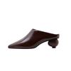 Fashion Cowhide Thick Heels Black Brown Slippers Women's Outdoor Pointed Fashionable Sandals Internet Famous Popular Woman Shoes Size 43