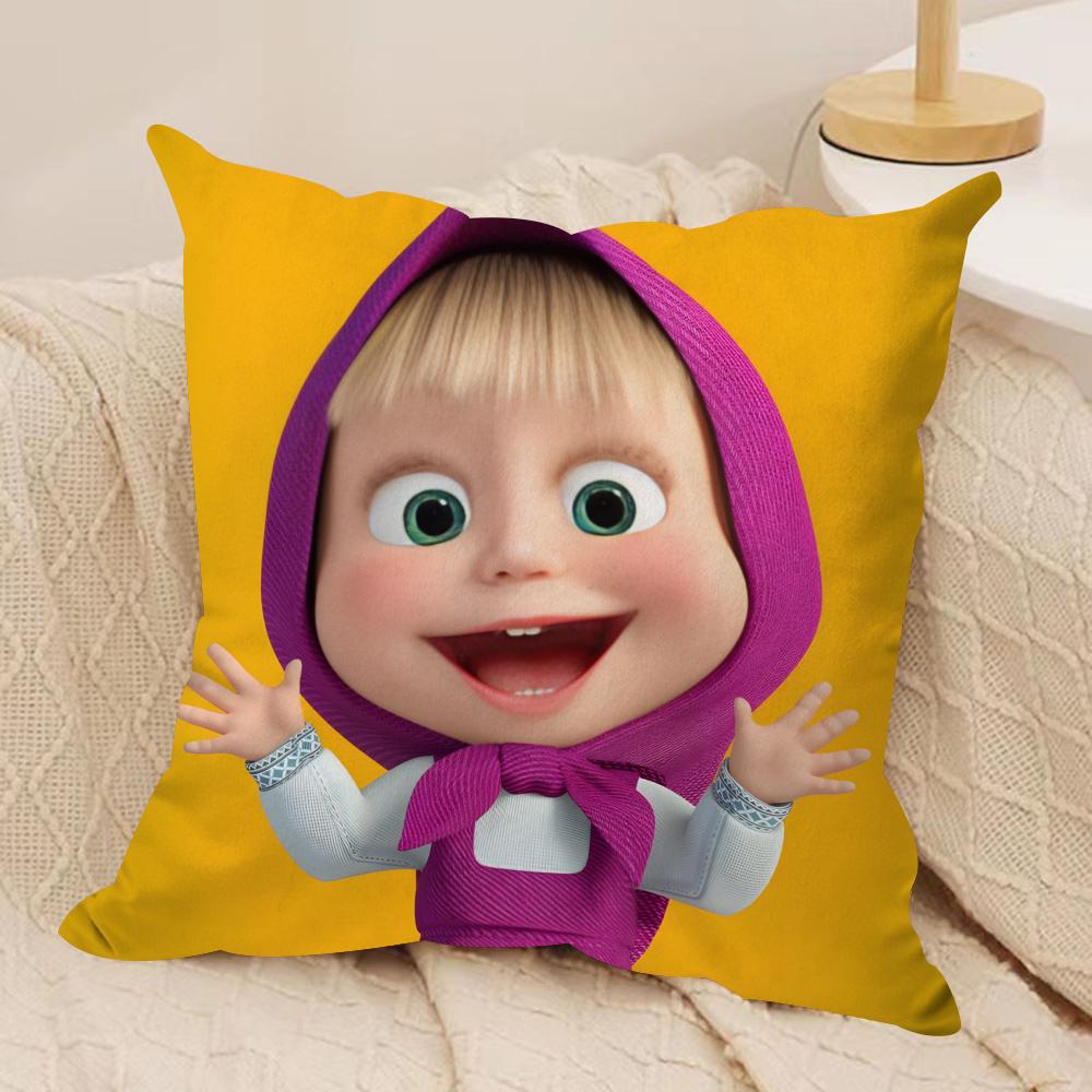 MMasha And BBears Cushion Cover Silky Short Plush Invisible Zipper Dustproof Sofa Pillow Case For Home Decor