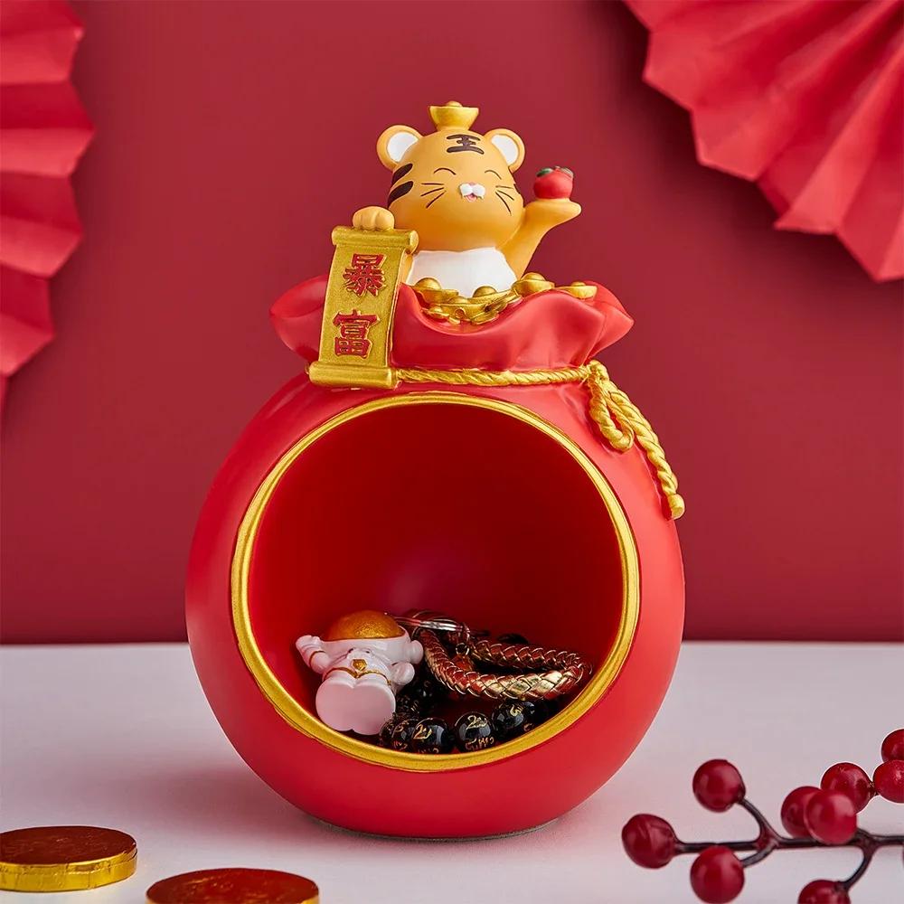 Творческий скандинавский китайский стиль Благоприятный тигр Хранилище Украшение для дома Конфетная коробка Украшение стола Подарок с символом тигра