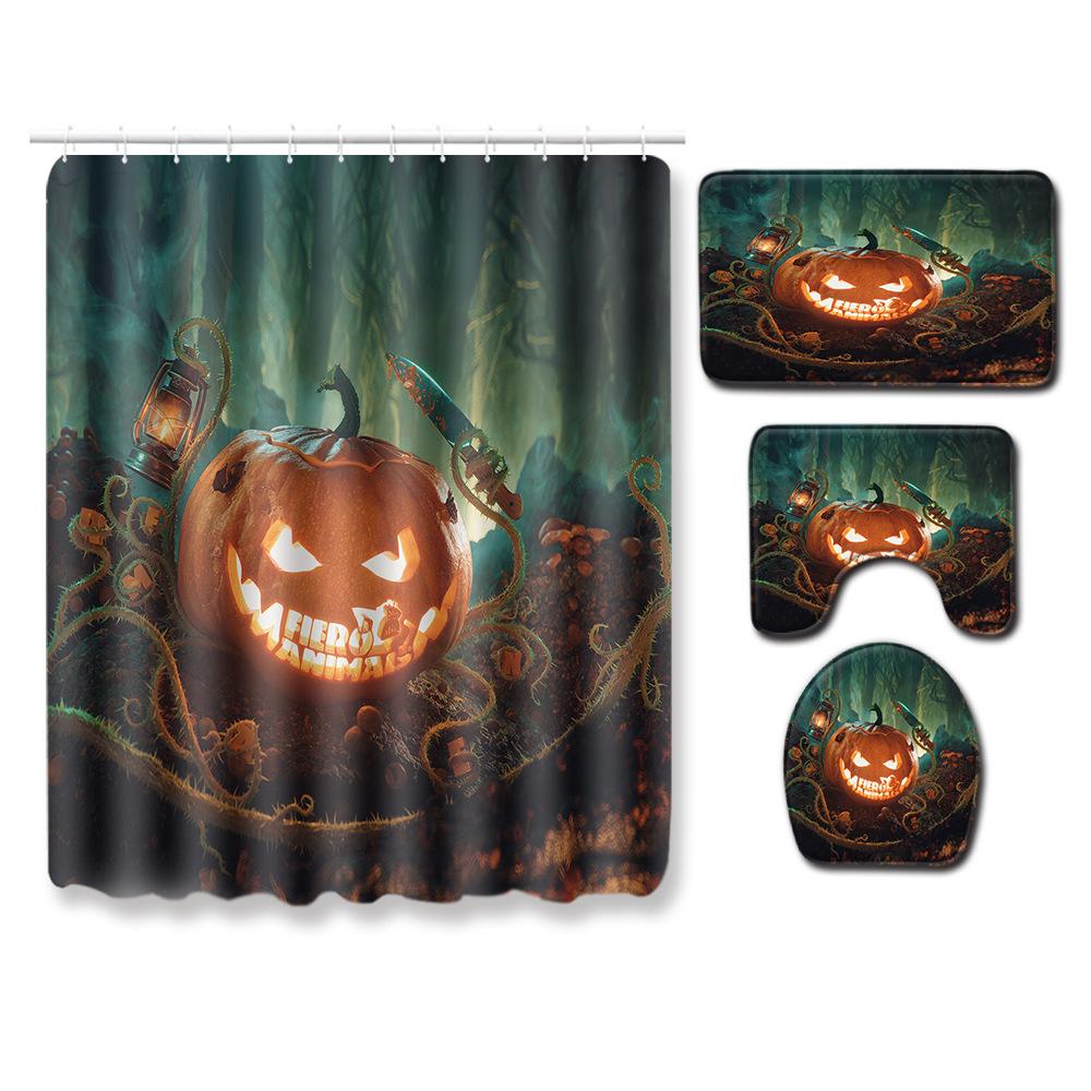 Halloween Shower Curtain Floor Mat Combination Four-Piece Set Kitchen Absorbent Non-Slip Carpet Bedroom Door Mat
