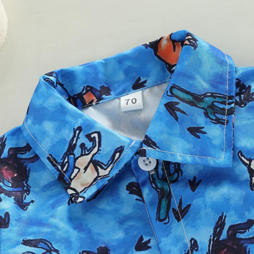 Baby Boys Spring Autumn Casual Romper 3M 6M 12M 18M 24M Long Sleeve Lapel Cattle/Horse Print Button Romper