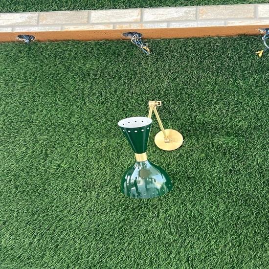 Set of 2 Green Diabolo Wall Sconces Mid Century Modern Brass Wall Lights Fixtures Retro Bedroom, Studyroom, Home, Office