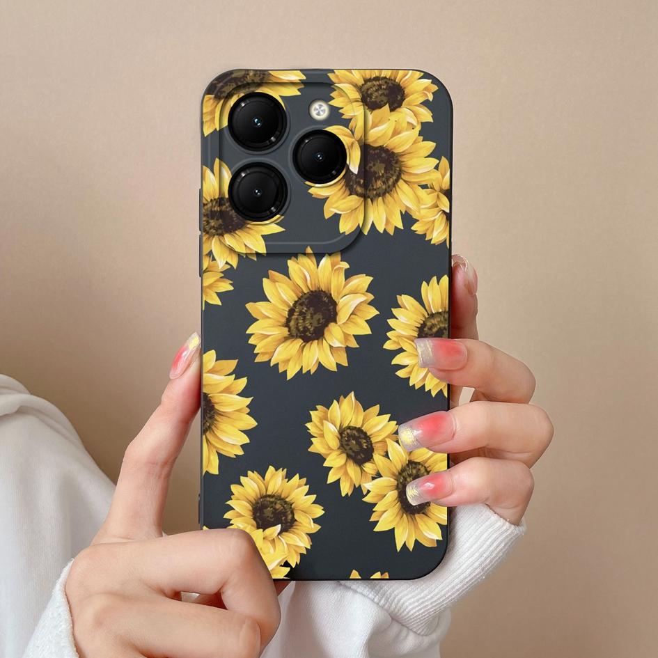Для Infinix Hot 40 Smart 8 Note 40 Pro + GT 20 Pro задняя крышка чехол из жидкого силикона Pretty Sunflower Daisy супер противоударные чехлы для телефонов для Itel S24 Capa