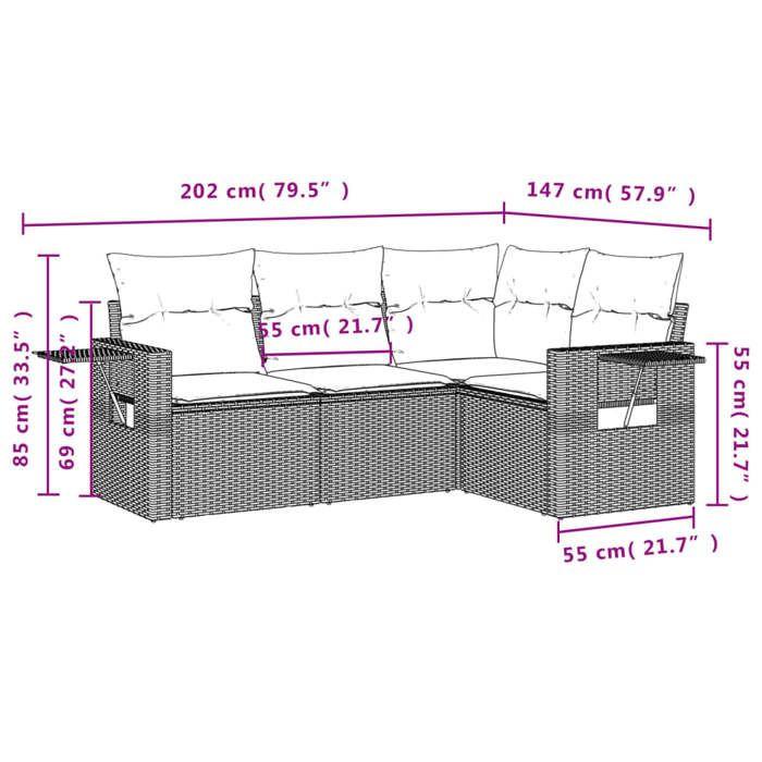 VidaXL Salon de Jardin avec Coussins 4 pcs, Canapés de Terrasse, Ensemble de Meubles de Patio, Mobilier d'Extérieur, Beige 3220108