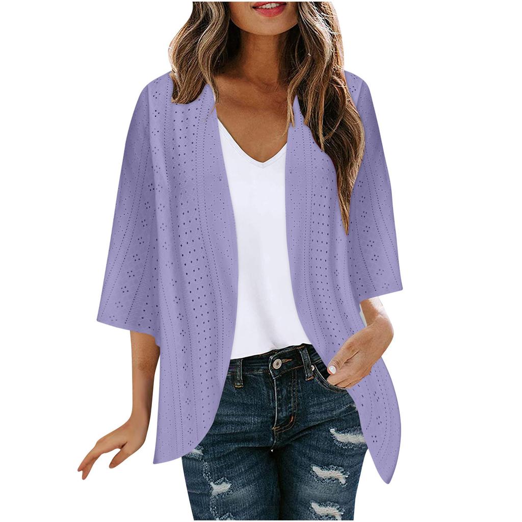 Women's Fashion Casual Seven Split Sleeve Solid Color Cardigan Jacket