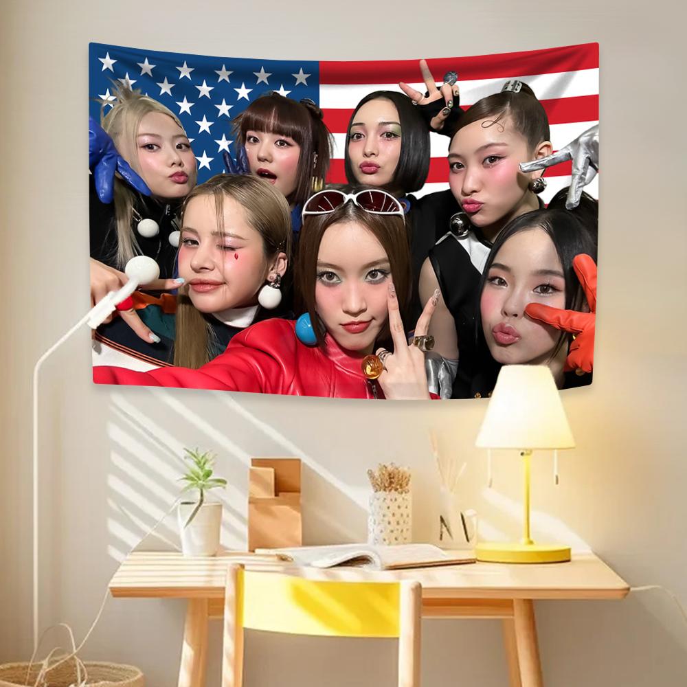 Kpop Girl Group Tapestry American Flag Poster Home Decor Aesthetics Wall Hanging Bedroom Background Concert Banner Fans Gift