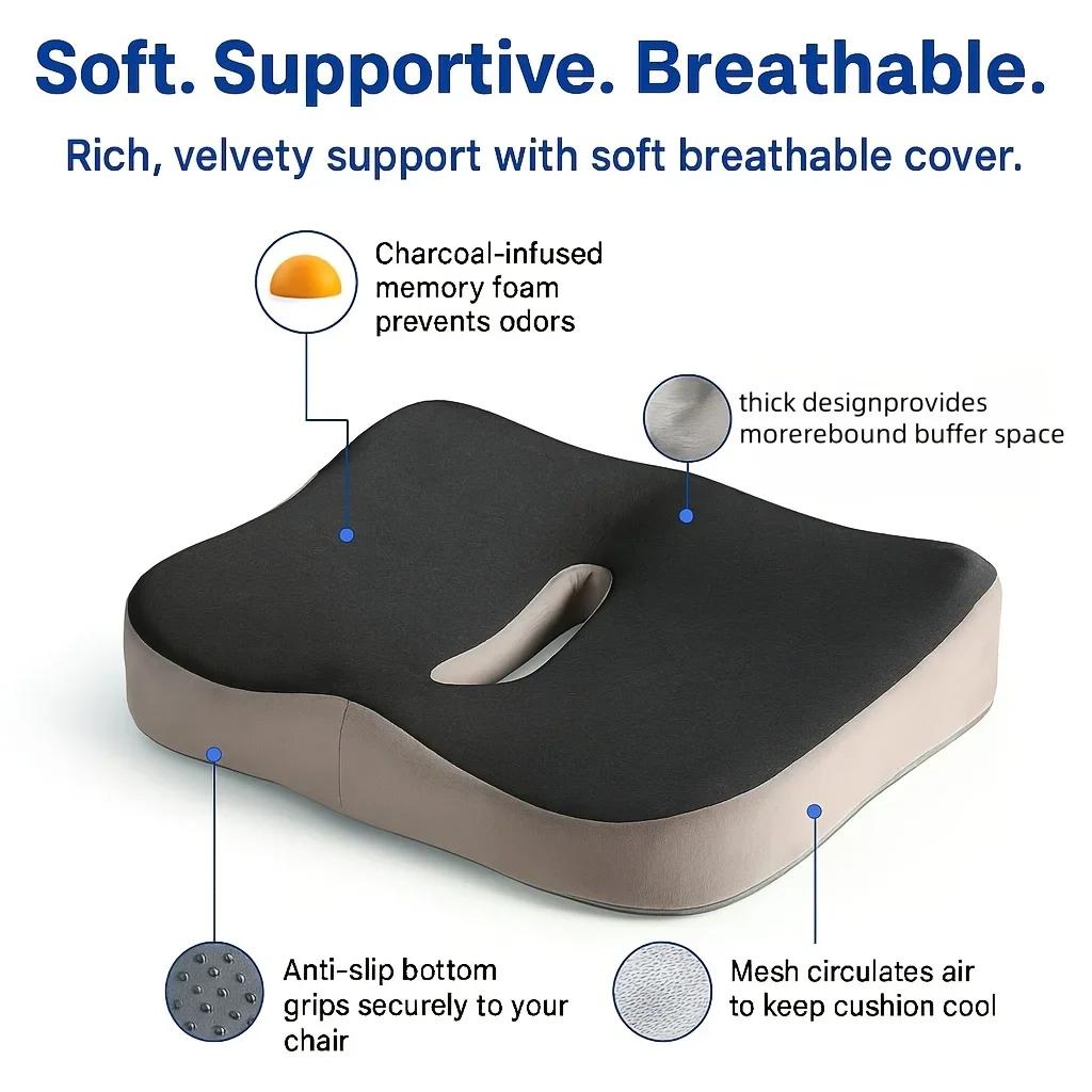 1pc Memory Foam Seat Cushion Ergonomic Sitting Pad with Center Groove Ideal for Long Sitting In Office Home Car or Desk Chair