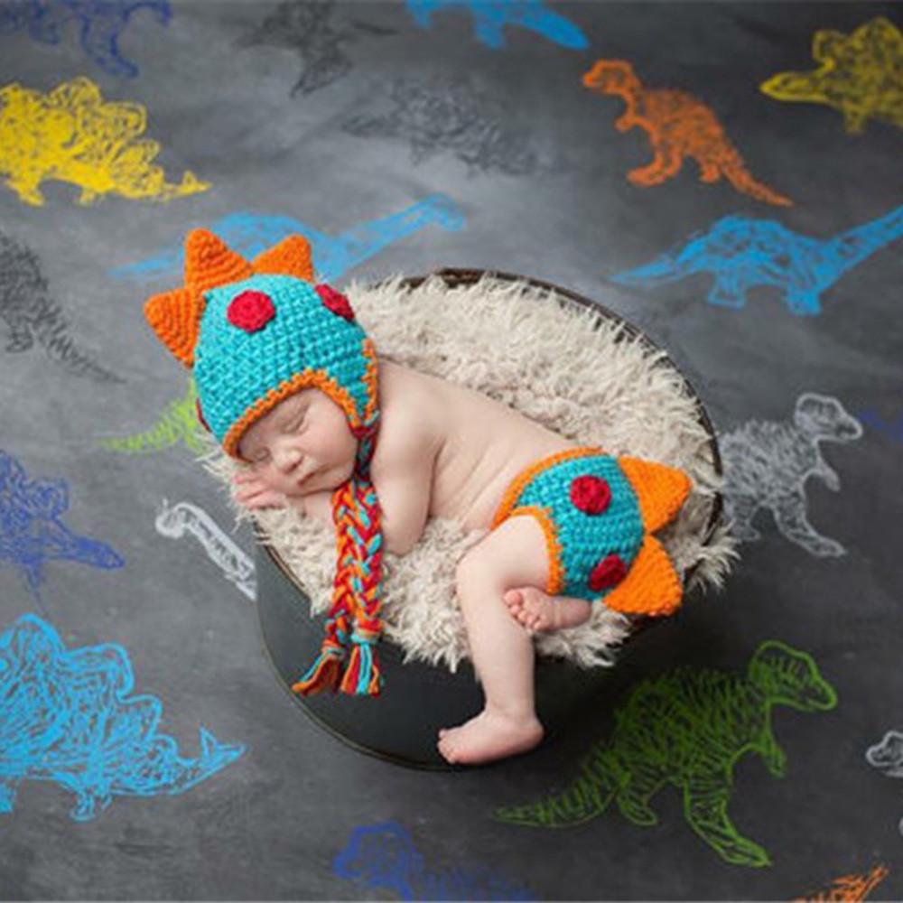 Cute Toddler Baby Dinosaur Outfits Dinosaur Hat Pants 2 Pcs Set Photography Props Knit Infant Accessories Cosplay Costume