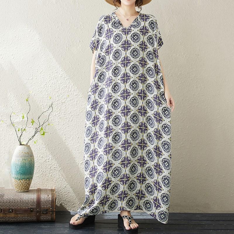 Short Sleeve Plus Size Vintage Floral New In Dresses for Women Casual Loose Long Summer Dress