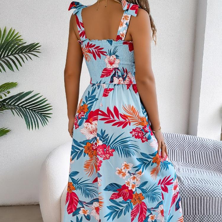 Summer Floral Beach Vacation Sling Dress Spring