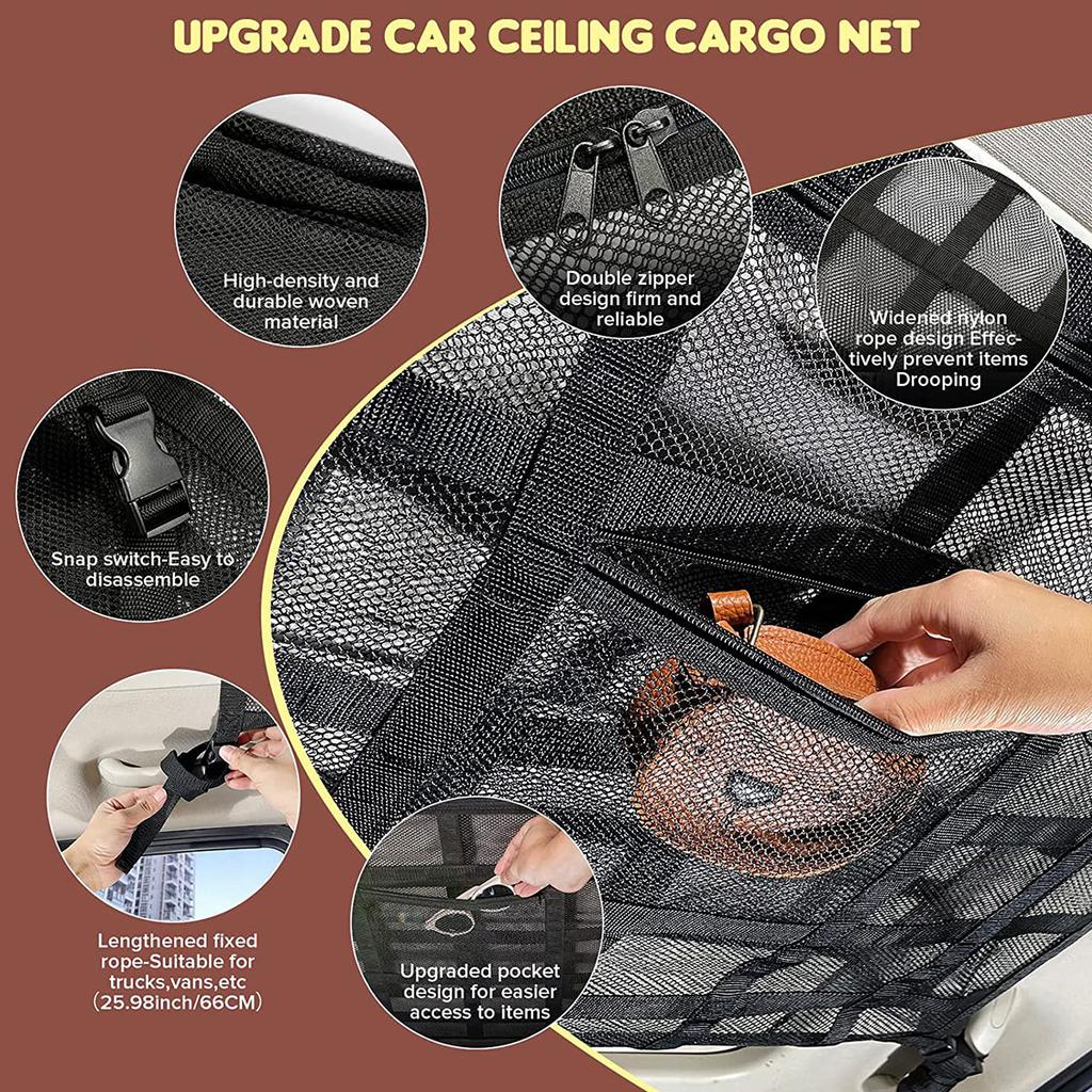 Car Roof Storage Net Pocket Car Roof Net Pocket Strong Load-Bearing Large Capacity Luggage Suspension Net Car Storage