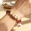 Reindeer Theme Bracelet Christmas Bracelets for Women Beaded Charm Stretch with Card Holiday Jewelry Gift Stocking Stuffers Party Accessory Women