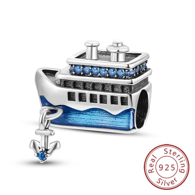 Медные Шармы Бусины Сердце Любви Счастливые Звезды Самолет Голубые Цирконы Шармы Подвески Подходят для Браслетов Шармов Женские Украшения