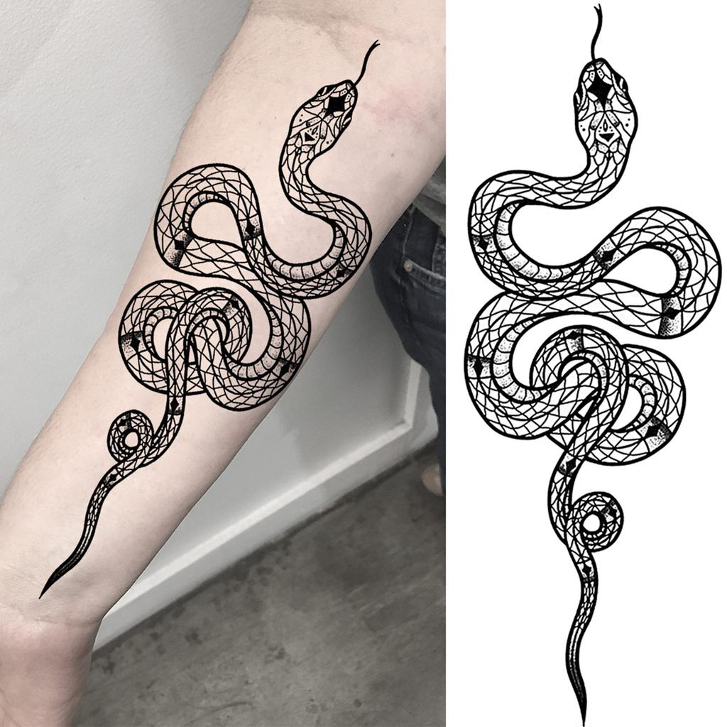 1 Sheet Snake Temporary Tattoos For Women Men Arm Leg Forearm Body Adults Rose Fake Flower Tattoo Sticker Waterproof Covers Up