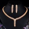 CMM Leaf Shape Dangle Drop Party Earrings and Necklace African Nigerian CZ Gold Color Wedding Jewelry Set