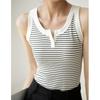 Pure Cotton Vest for Women with Striped Buttons and Suspenders To Cover Breasts and Prevent Exposure, Summer T-shirt