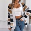 Женский осенне-зимний повседневный свитер в контрастную полоску с карманом и длинным рукавом, кардиган, пальто