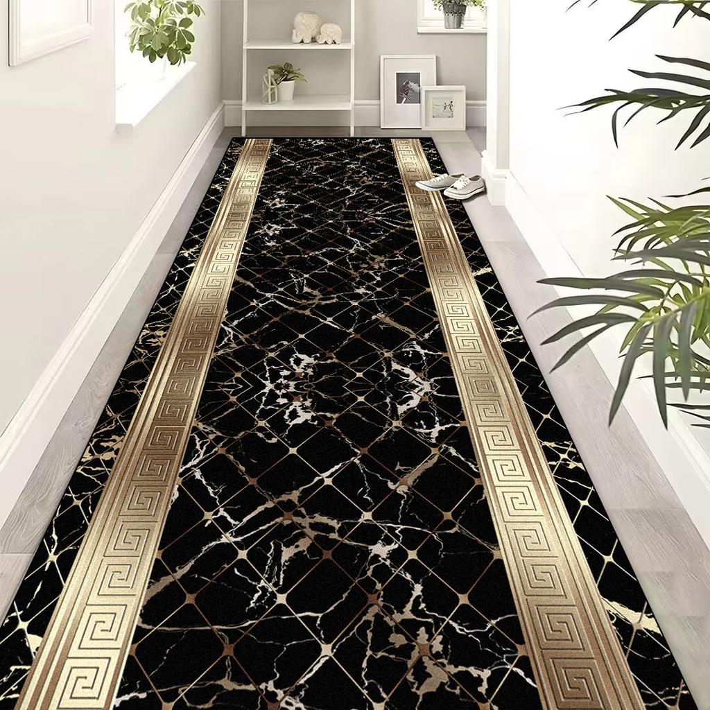 Европейская роскошь Черное золото Ковровые дорожки для коридора Ковер для холла отеля Лестница Нескользящие ковры для прохода Коврики для пола для прихожей офисного помещения