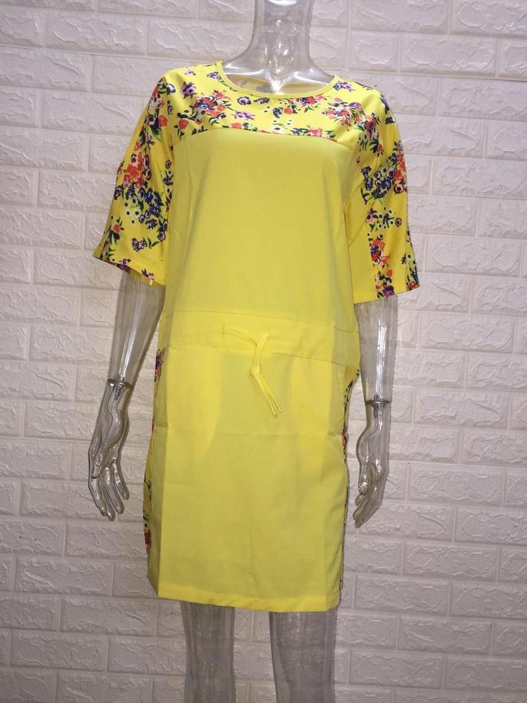 Summer Round Neck Mid-Sleeve Printed Plus Size Women's Dress