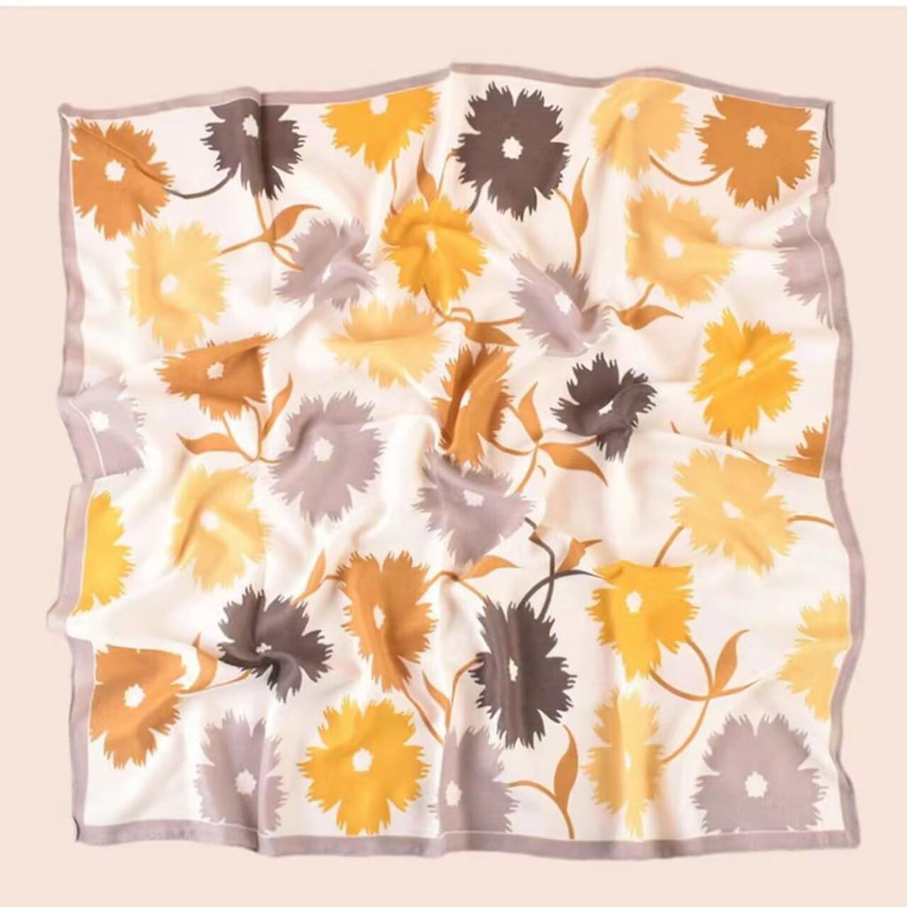 Women'S Spring And Autumn New Cotton Linen Flower Letter Cotton Linen Herringbone Silk Scarf Square Scarf Professional Scarf Scarf