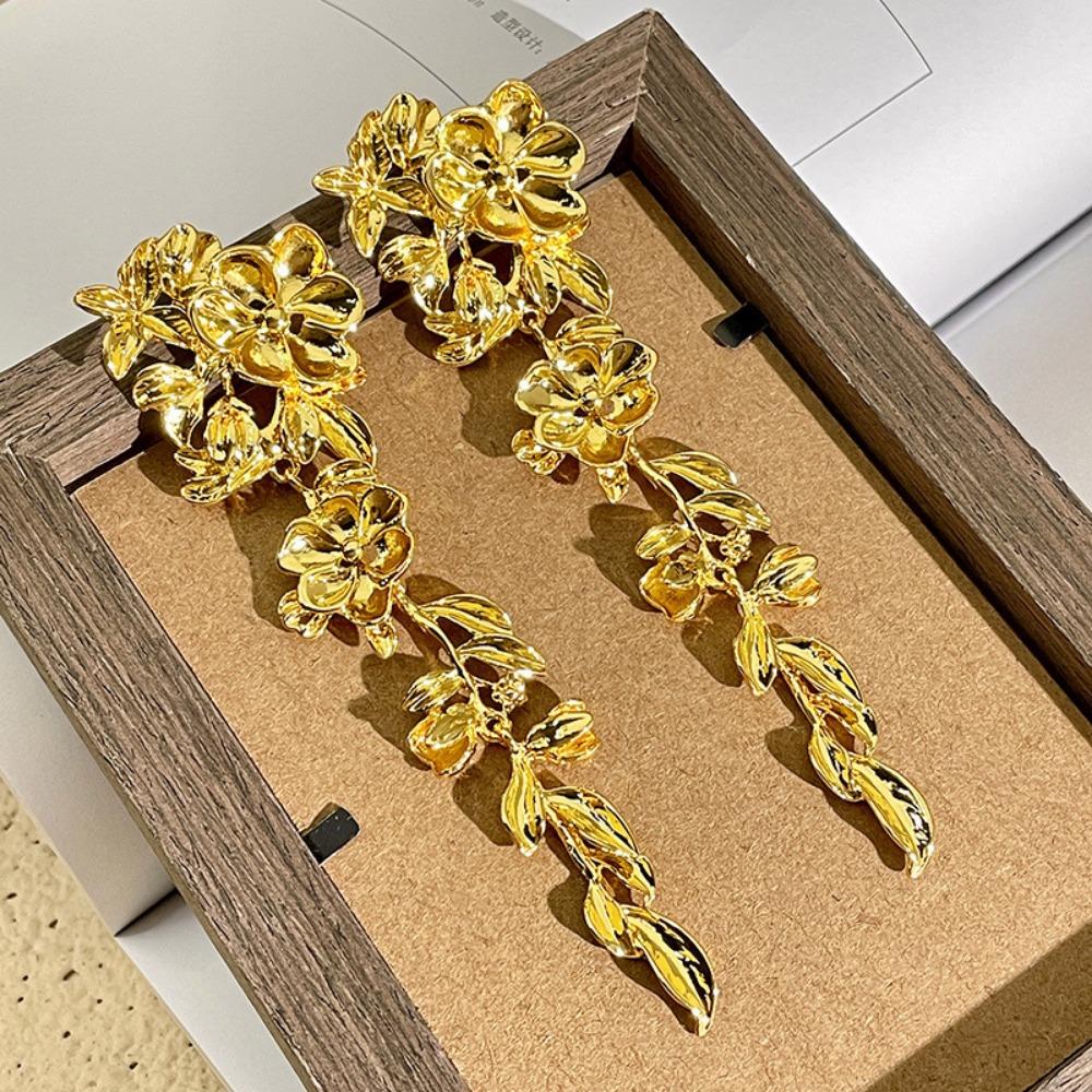 Преувеличенные серьги с золотым цветком, женские ретро-серьги среднего возраста, длинные серьги