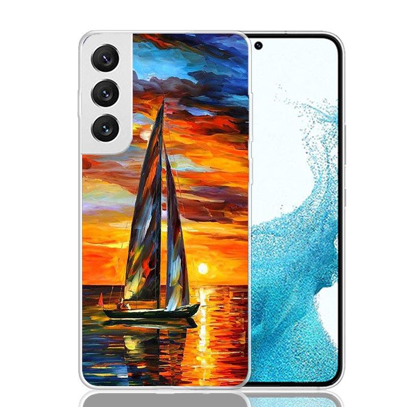 Sailing Boat Sunset Phone Case For Samsung Galaxy S25 S24 S23 S22 S21 FE S20 Ultra S10 Plus Art Customized Coque Capa S24 S23 S2